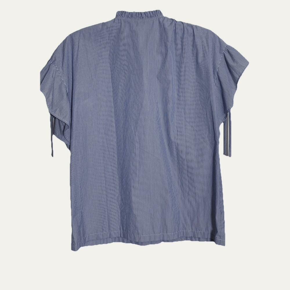 A.P.C. Blouse Light Blue White Ruffle Women’s Sz 2 Lagenlook Boho Rue Madame Top - Picture 3 of 8